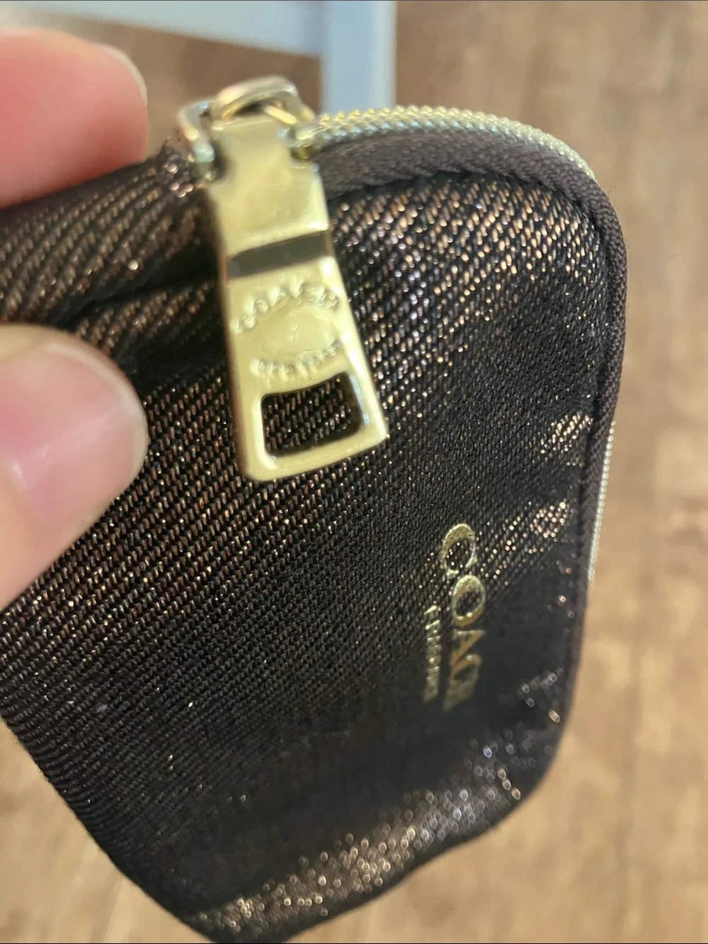 COACH Brown & Gold Signature Zip Cosmetics and Parfums Mini Bag